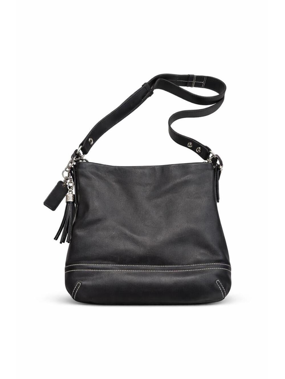 Vintage Coach Black Leather Hobo Crossbody Bag, Y2K Minimalist Shoulder Purse